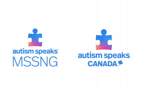 新利luck娱乐在线自闭症会说话和自闭症，讲加拿大徽标，都带有多色拼图。