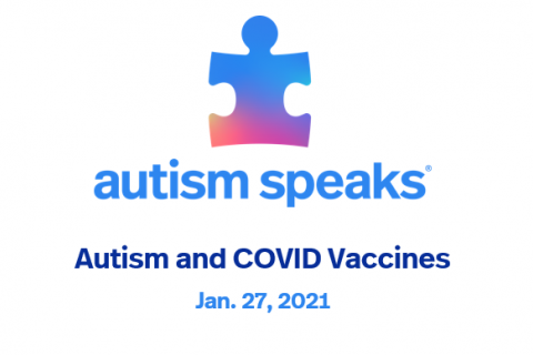 自闭症的图像会说徽新利luck娱乐在线标，下面的单词阅读，自闭症和covid疫苗，1月27日，2021年