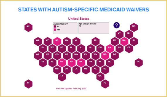 特定于自闭症医疗补助豁免的国家地图